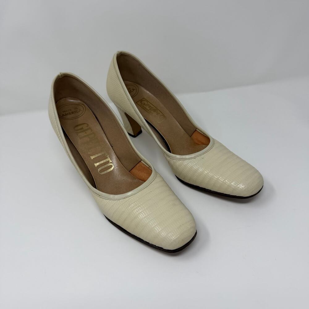 Vintage Geppe Tio Cream Lizard Pumps USA Size 7AA